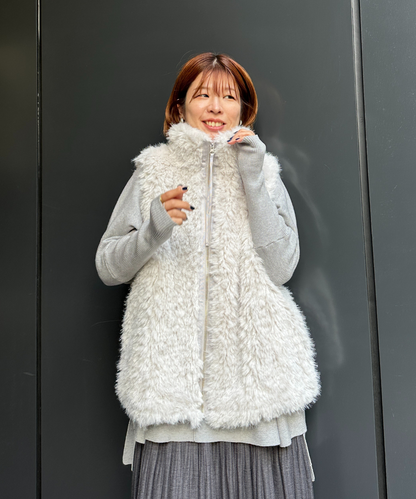 【qout】【R】ロングミックスファーベスト