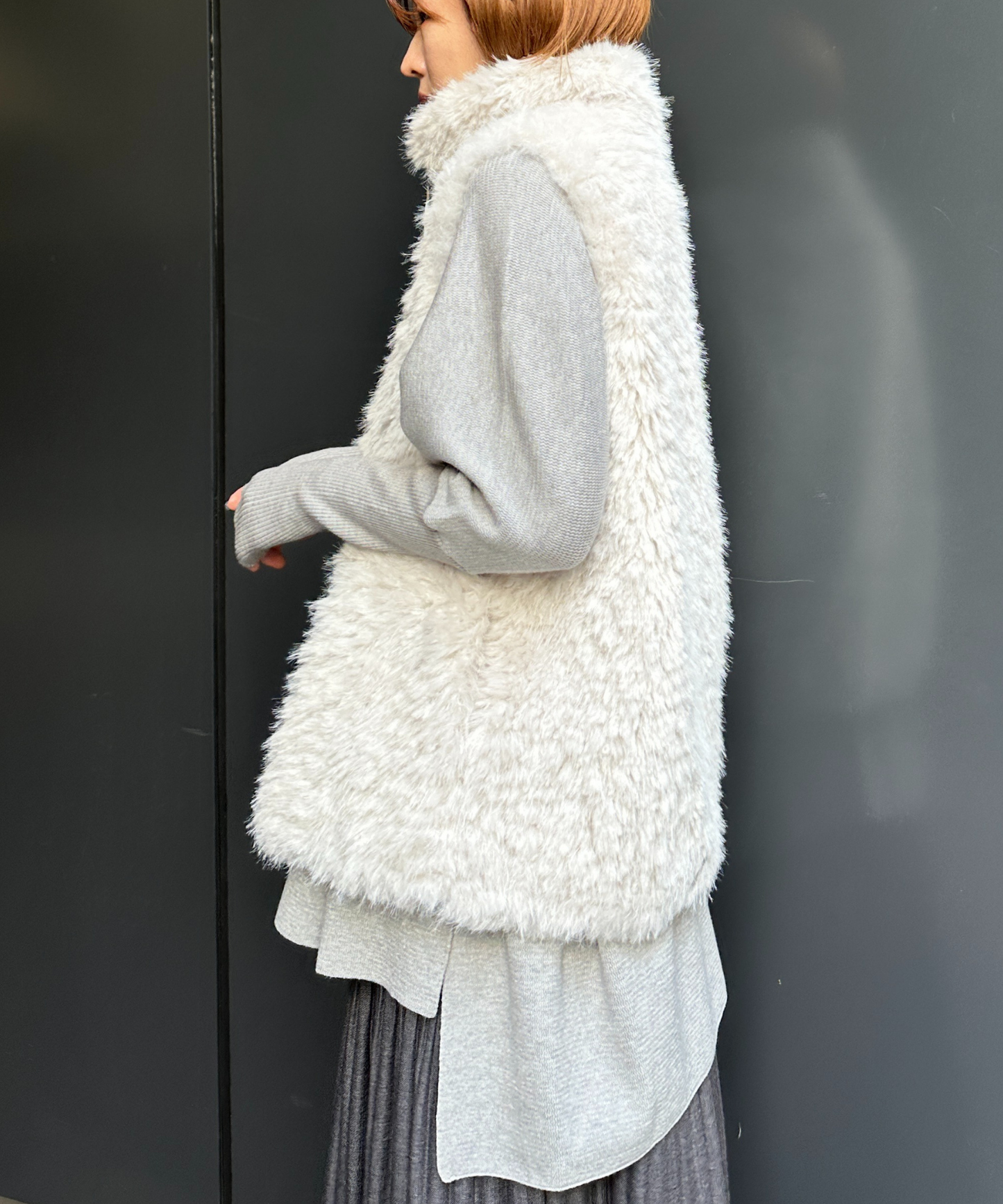 【qout】【R】ロングミックスファーベスト