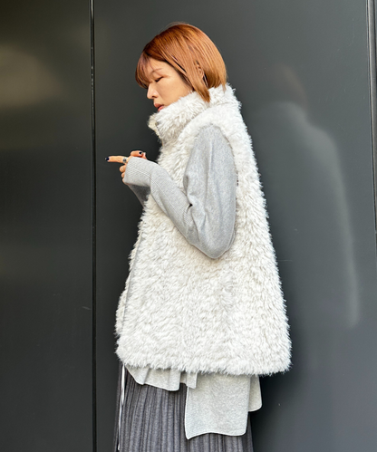 【qout】【R】ロングミックスファーベスト