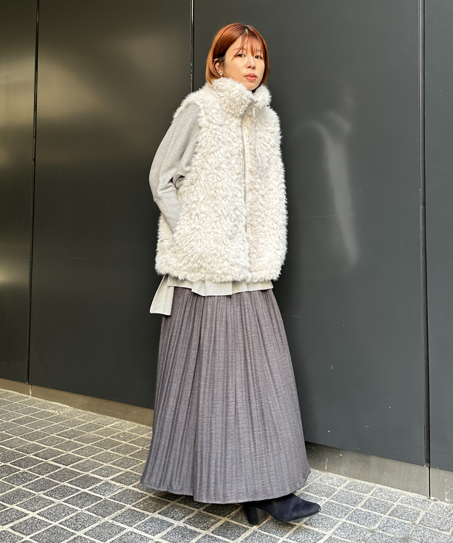 【FONT LAB】ミストウールタッチダブルプリーツスカート