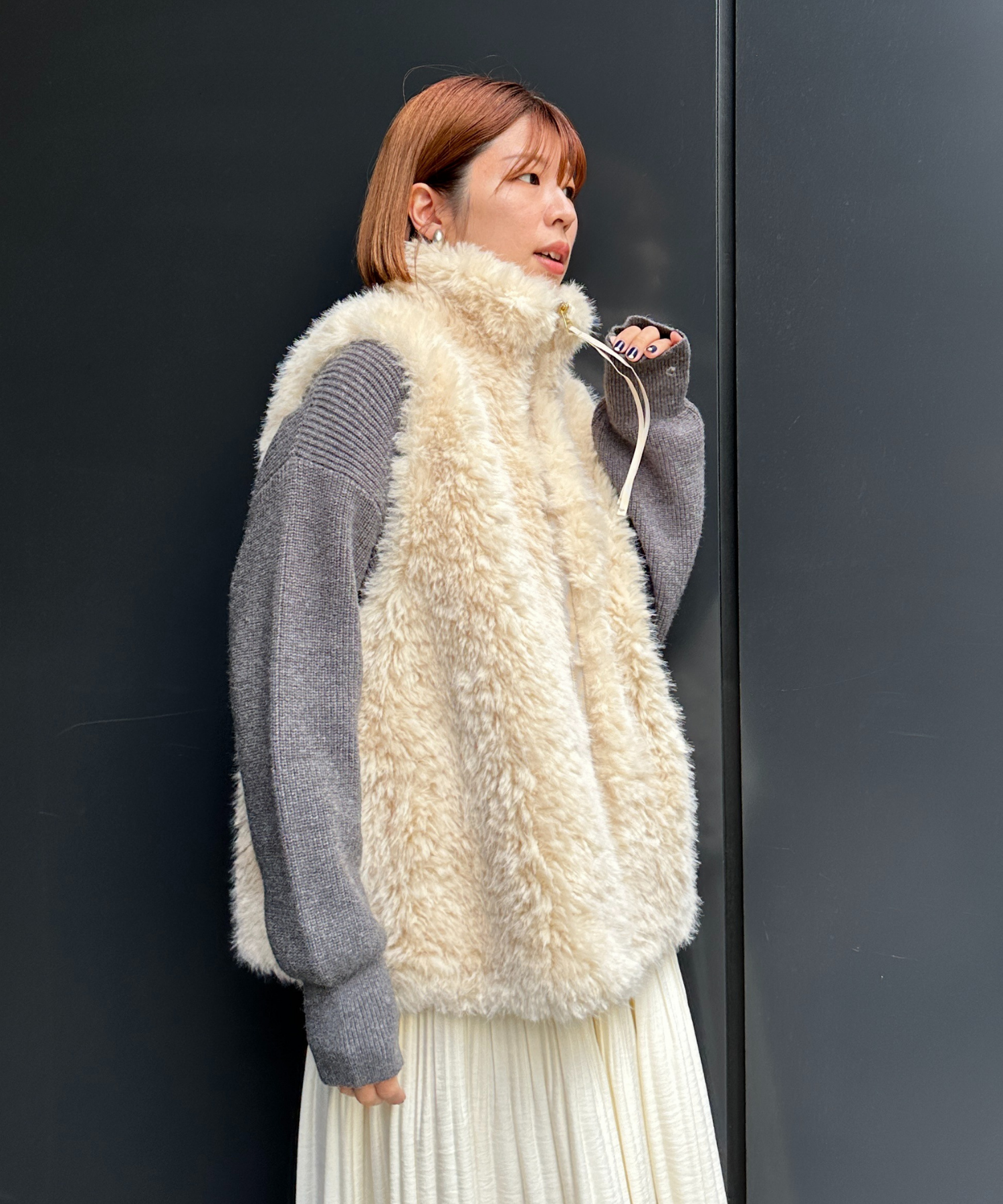 【qout】【R】ロングミックスファーベスト