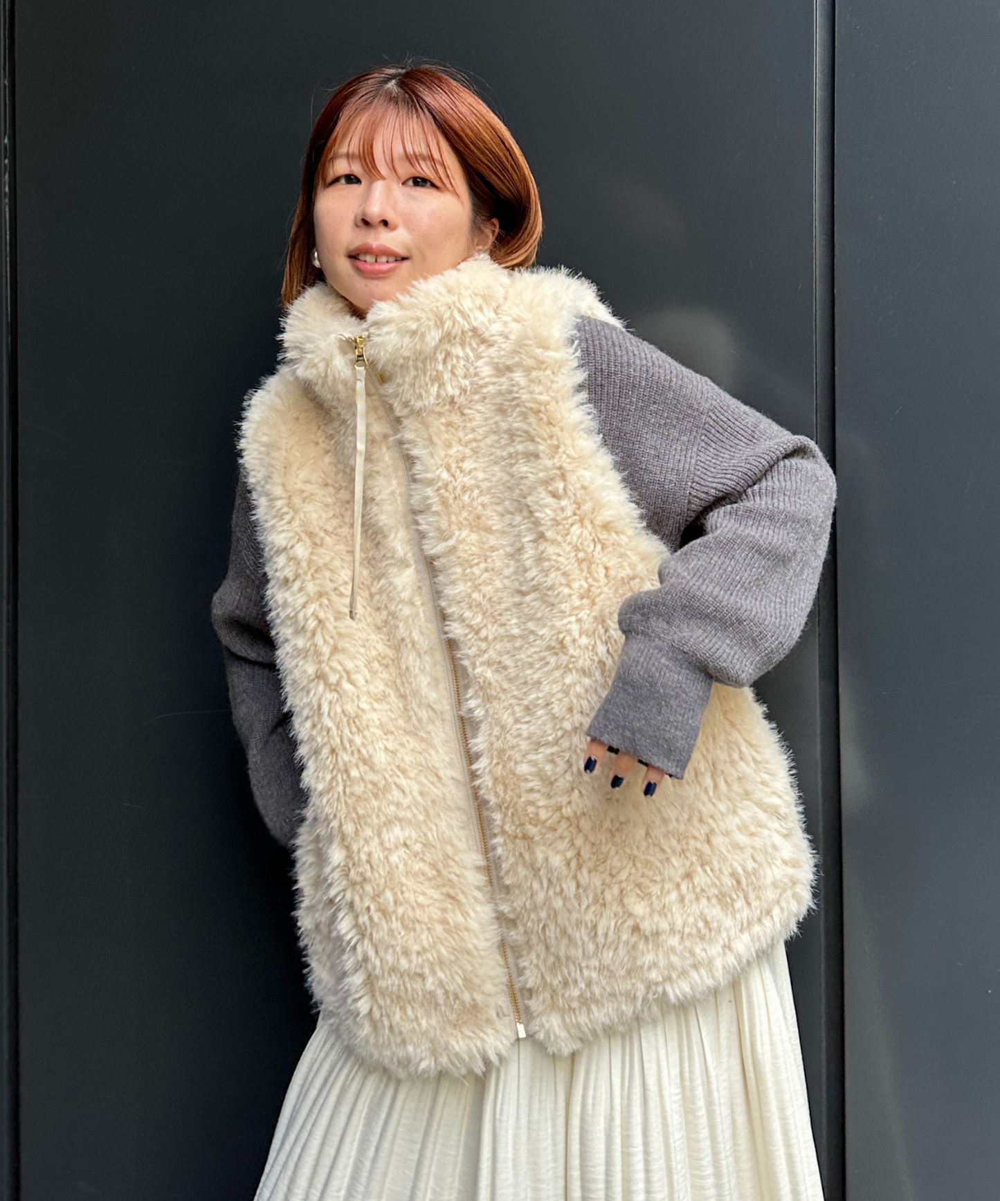 【qout】【R】ロングミックスファーベスト