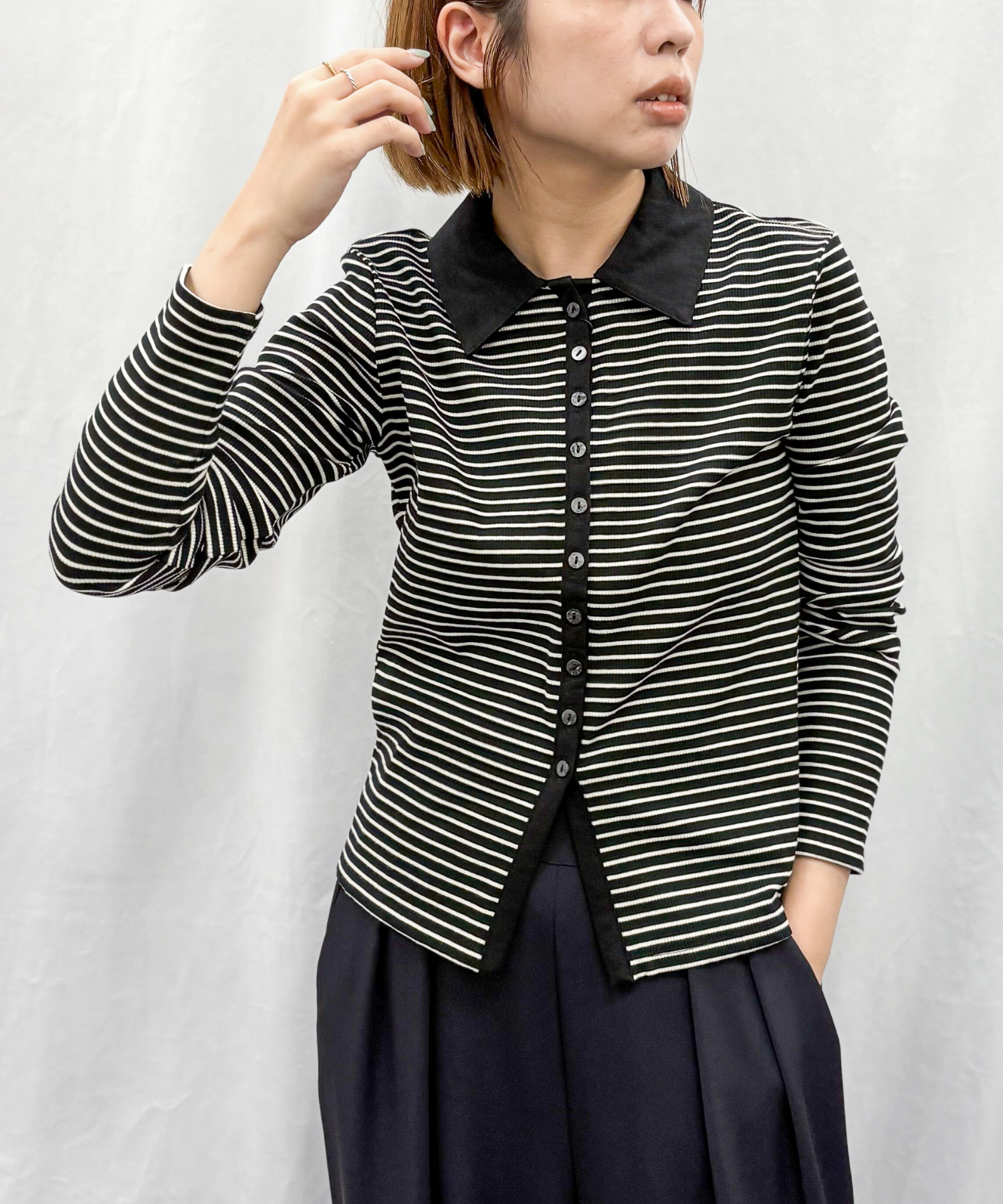 【INNOWAVE】【R】ボーダーリブカットソー