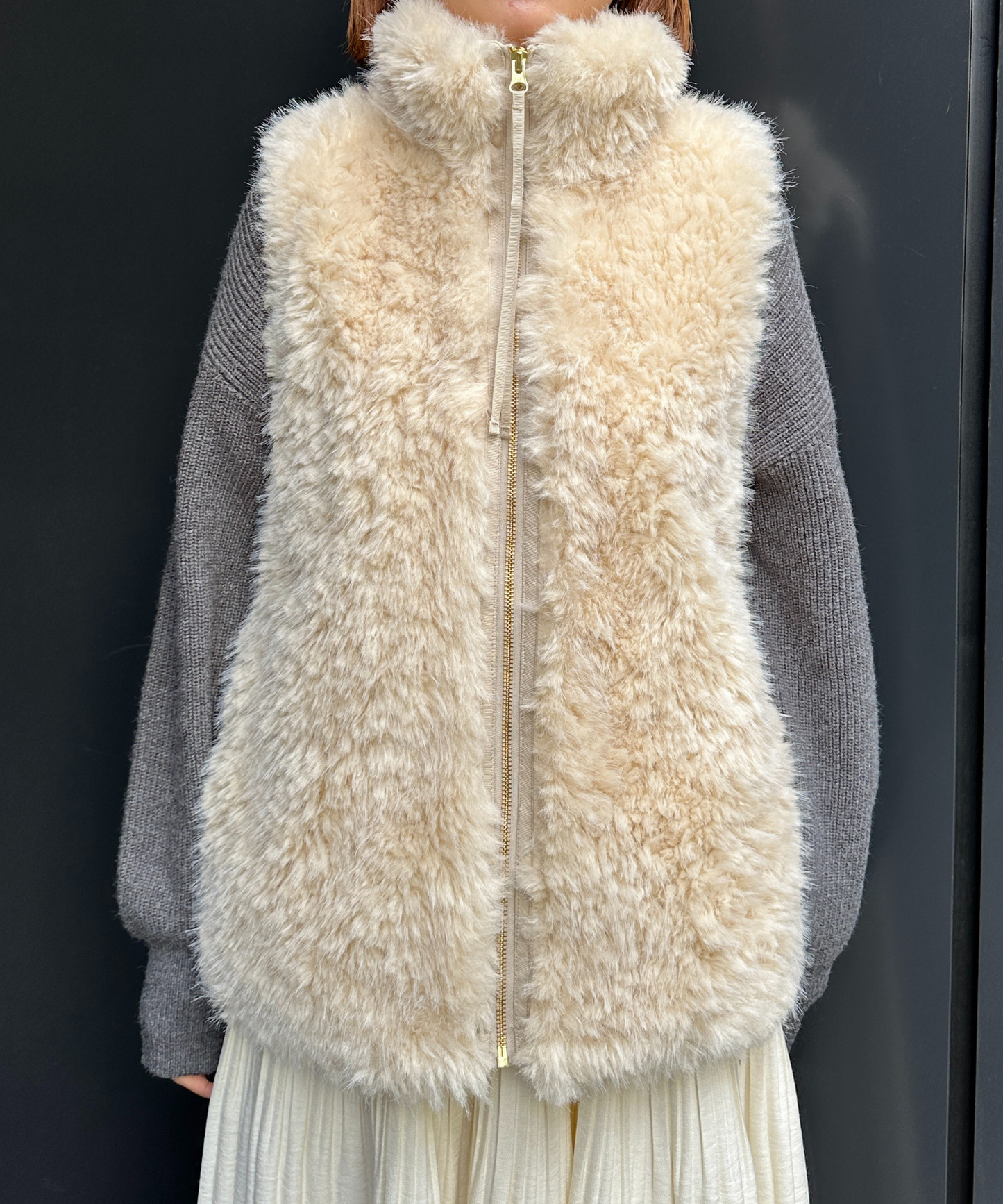 【qout】【R】ロングミックスファーベスト