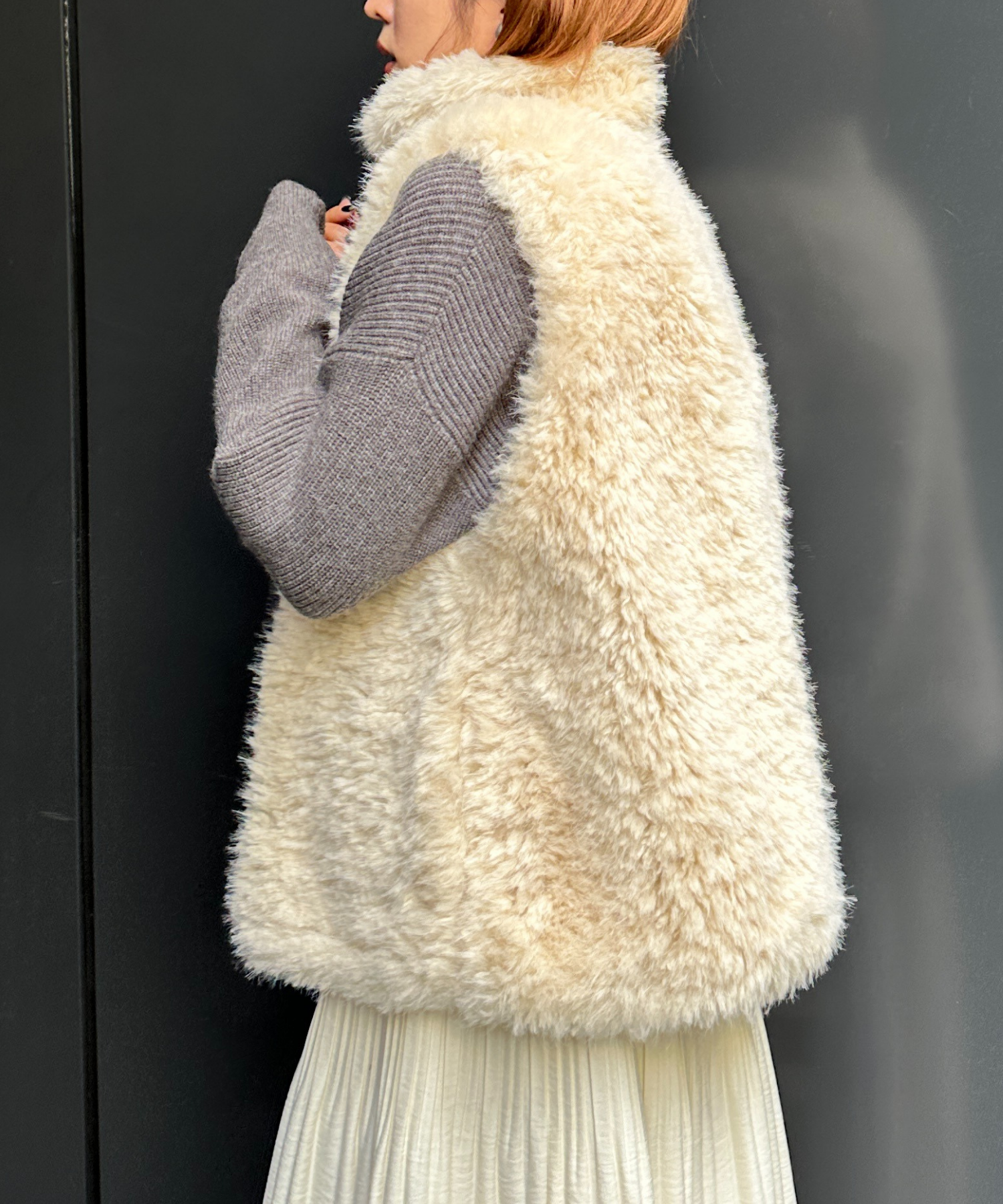 【qout】【R】ロングミックスファーベスト