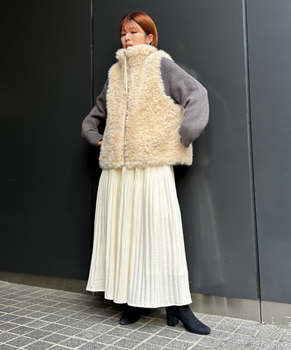 【qout】【R】ロングミックスファーベスト