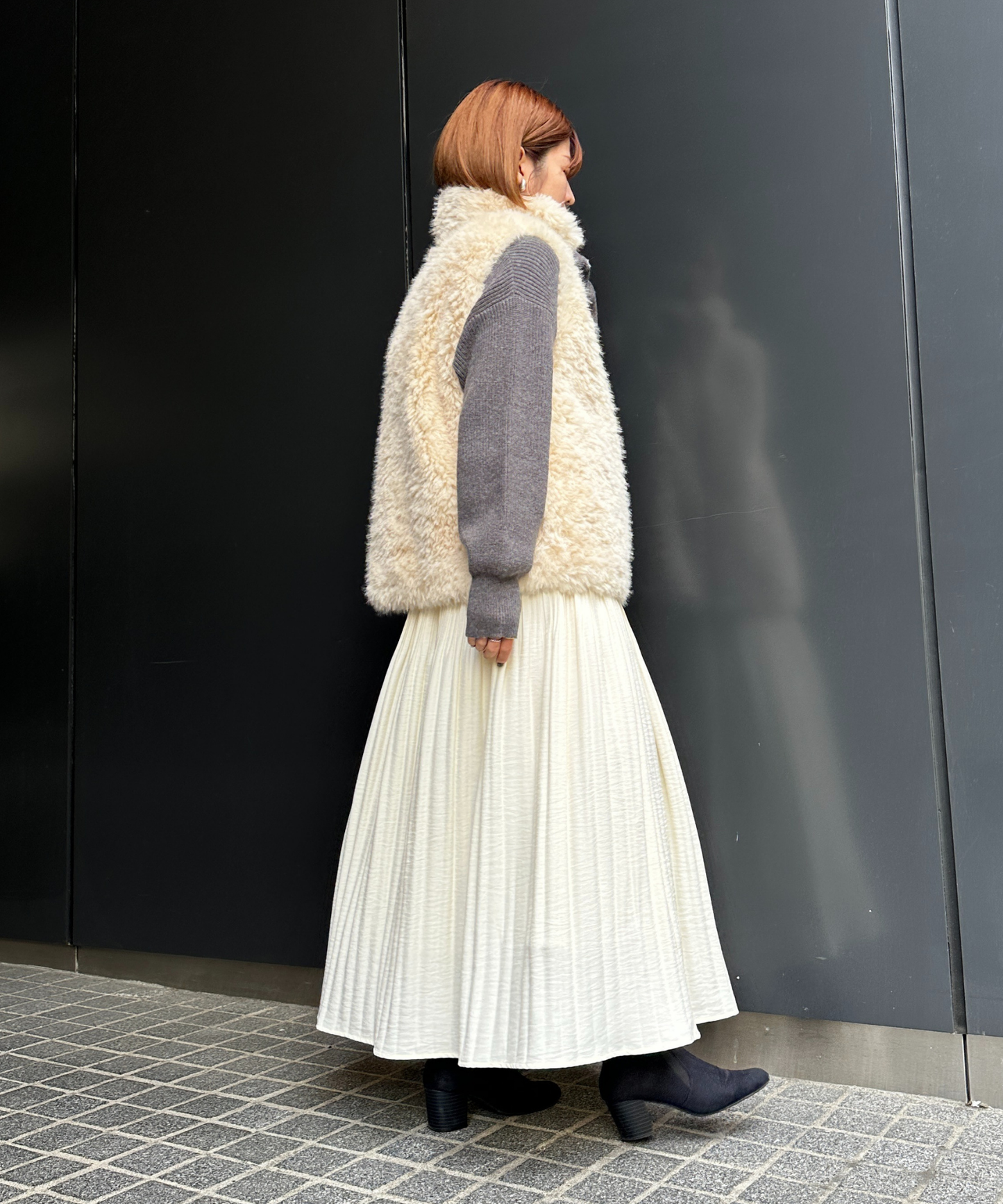 【qout】【R】ロングミックスファーベスト