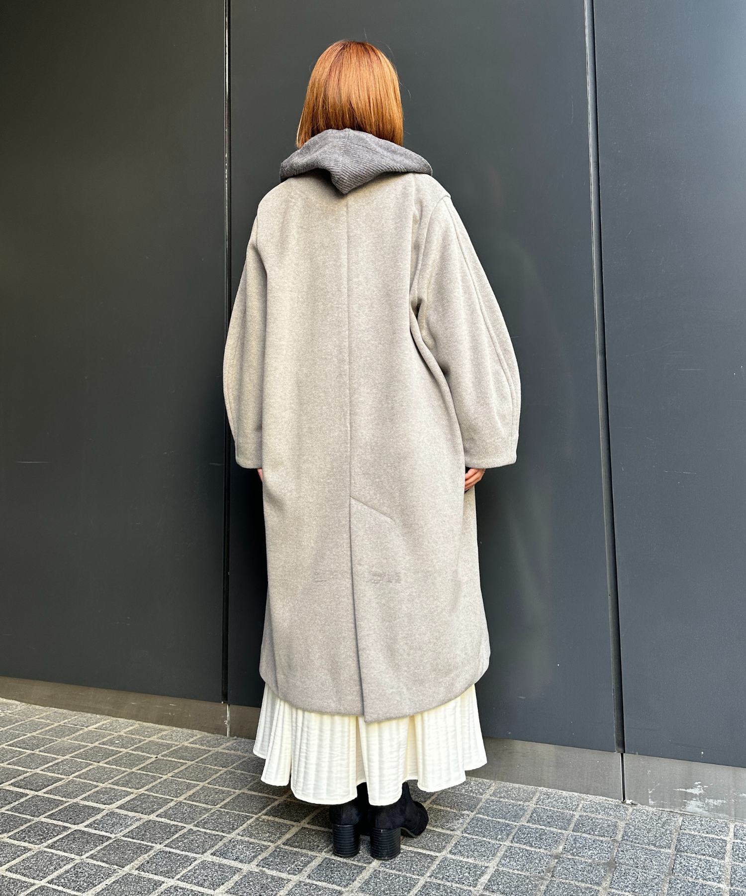 【qout】【R】ニットビーバーロングコート