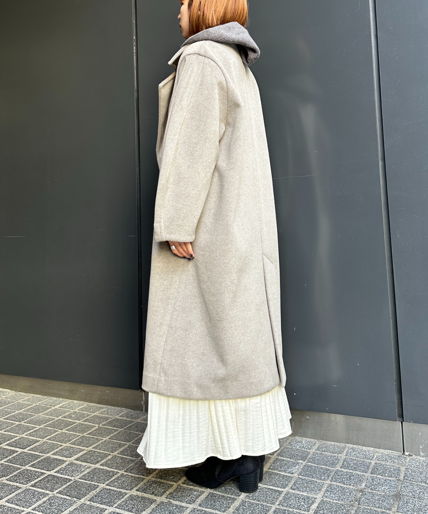 【qout】【R】ニットビーバーロングコート