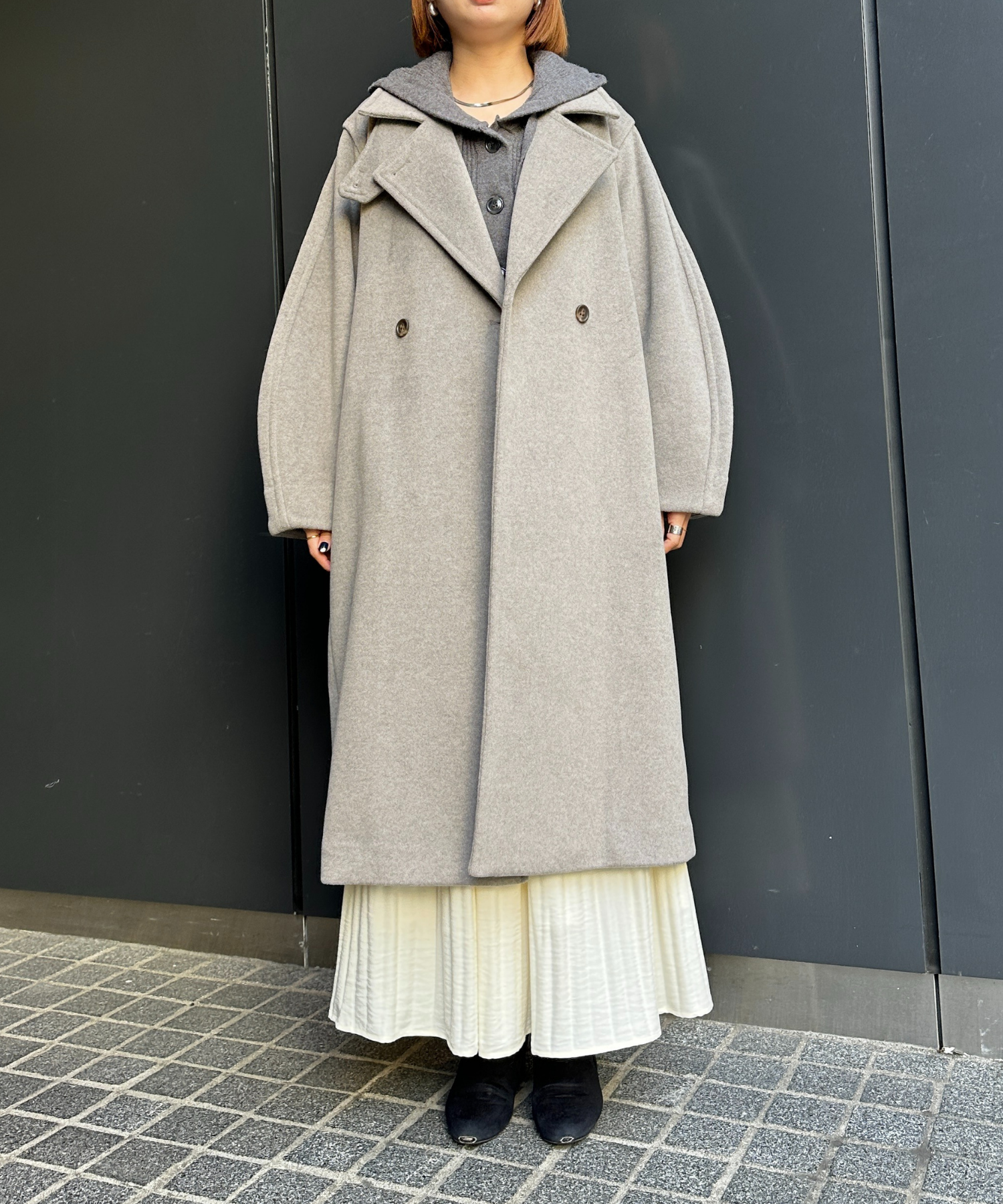 【qout】【R】ニットビーバーロングコート