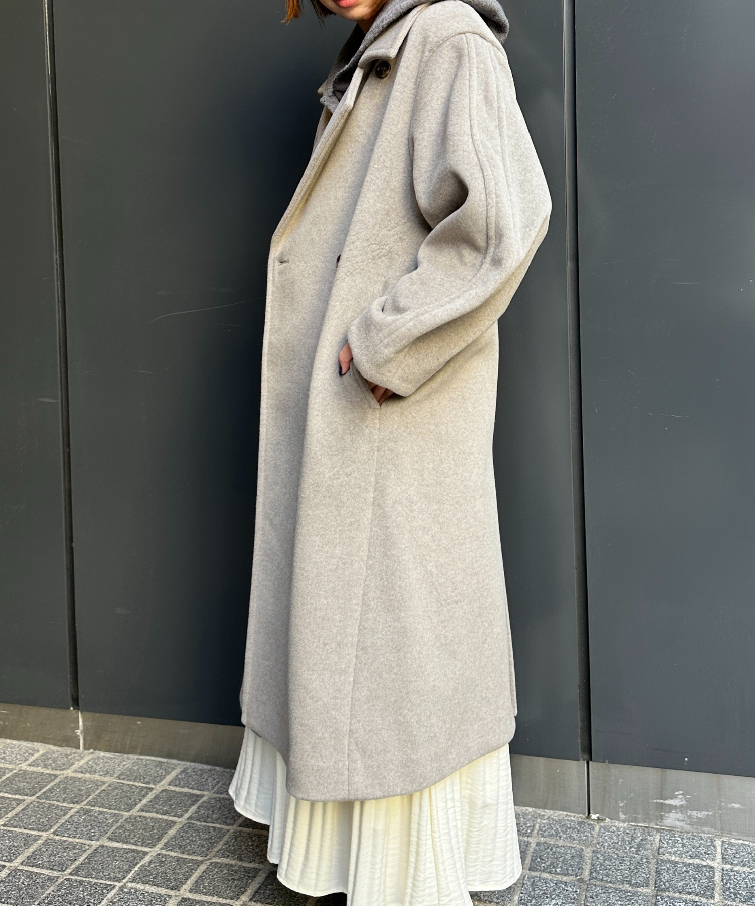 【qout】【R】ニットビーバーロングコート