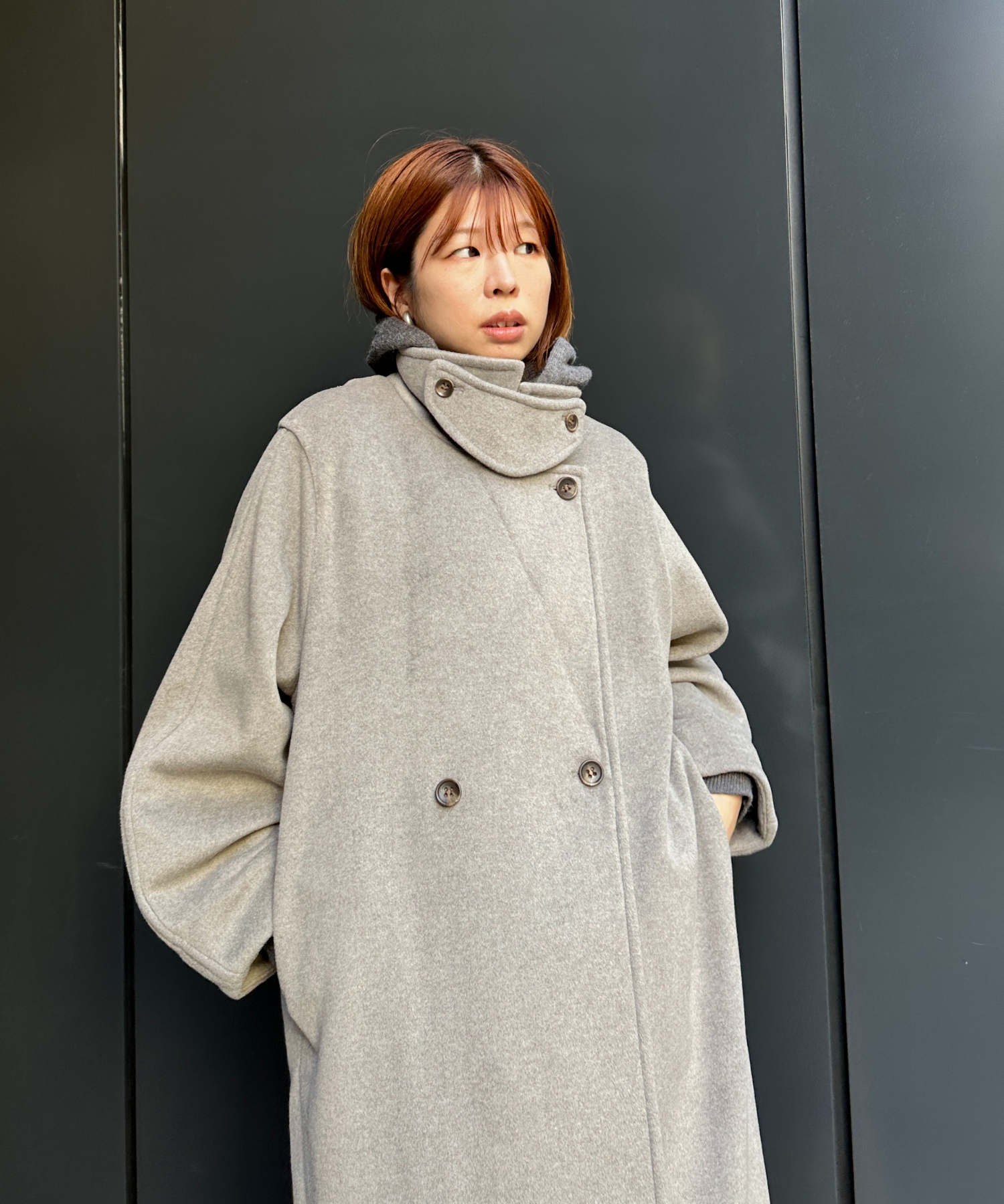 【qout】【R】ニットビーバーロングコート