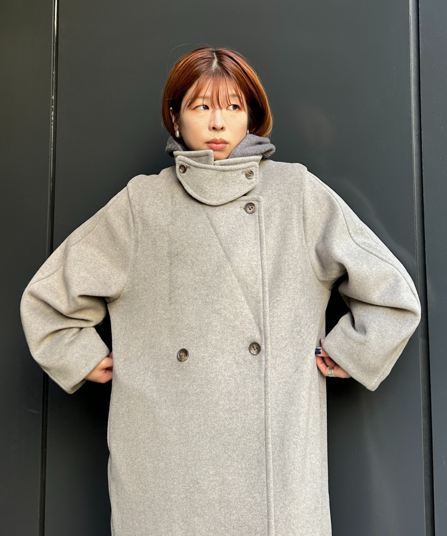 【qout】【R】ニットビーバーロングコート