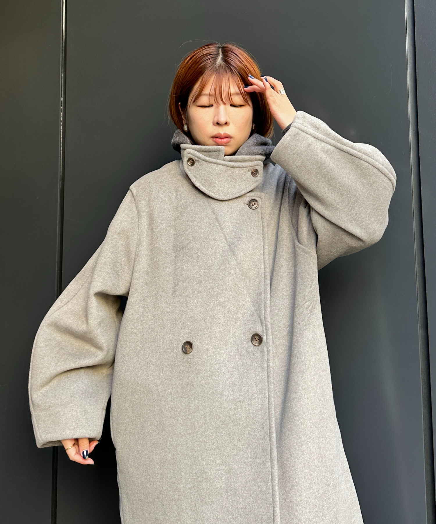 【qout】【R】ニットビーバーロングコート