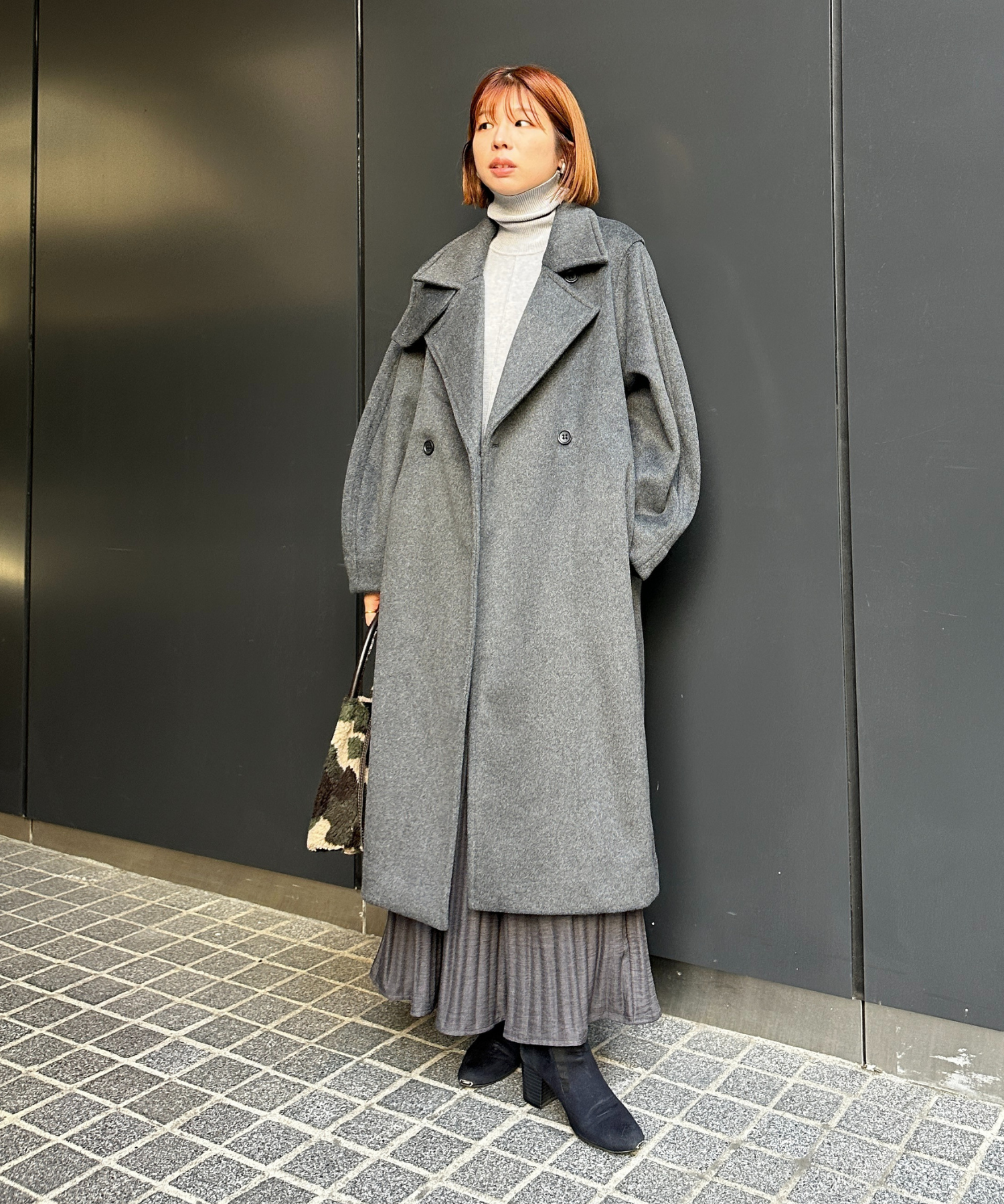 【qout】【R】ニットビーバーロングコート