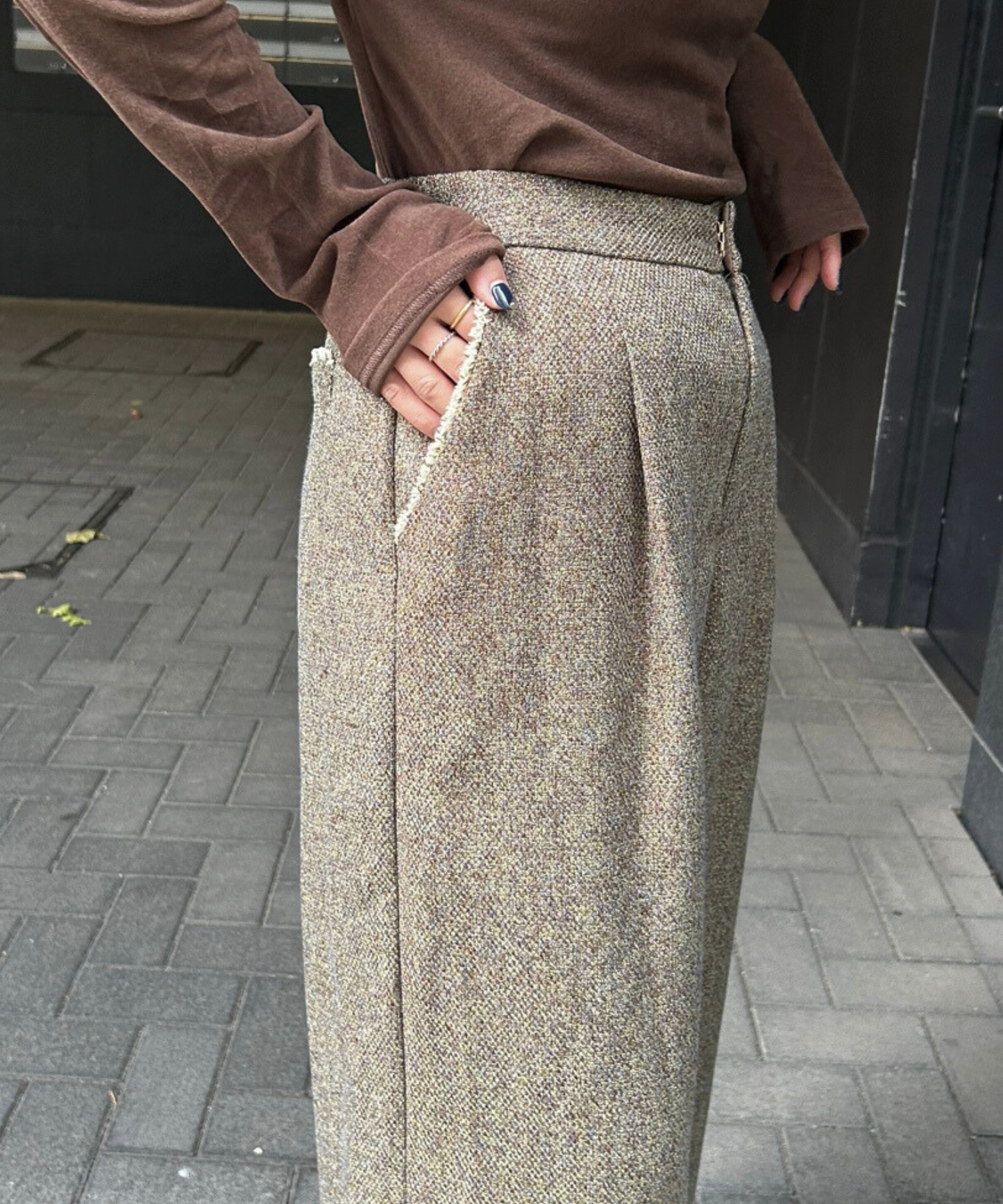 【FONT LAB】ツイードフリンジワイドパンツ