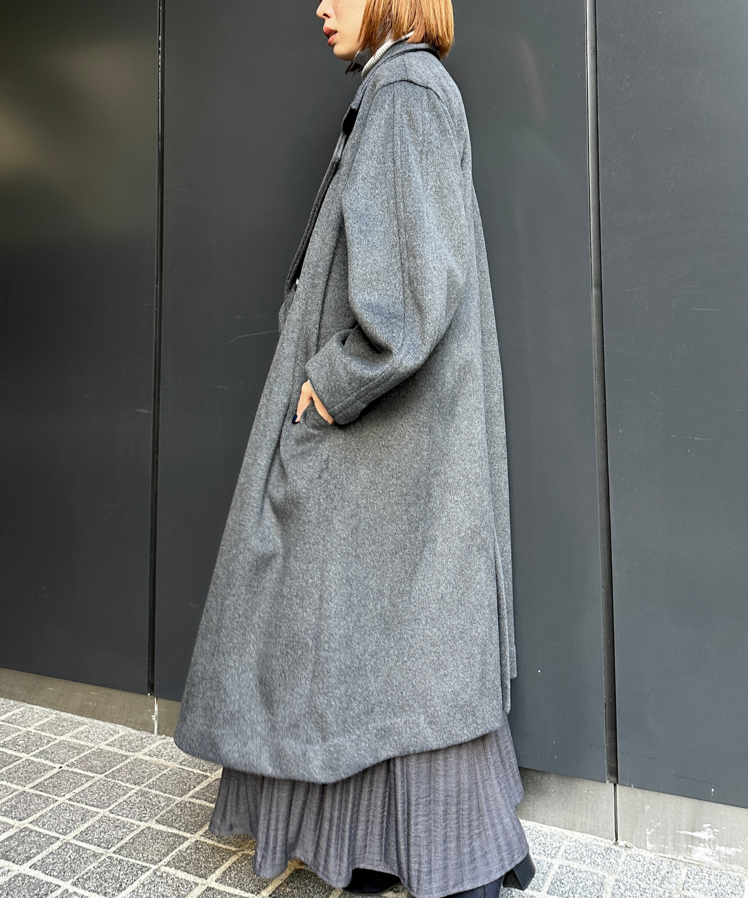 【qout】【R】ニットビーバーロングコート