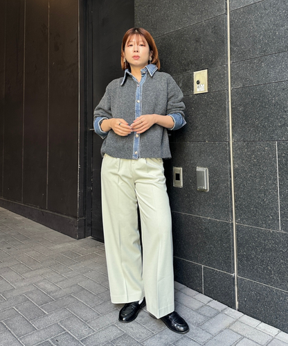 【FONT LAB】デニムシャツフェイクレイヤードニットカーディガン