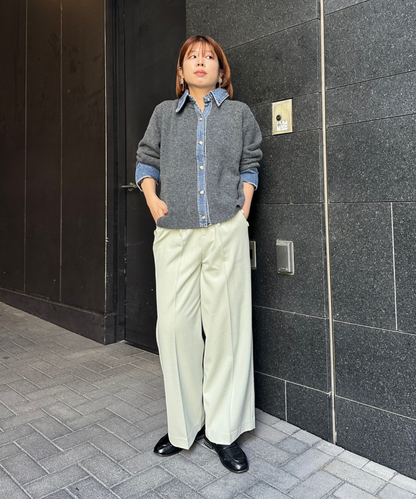 【FONT LAB】デニムシャツフェイクレイヤードニットカーディガン