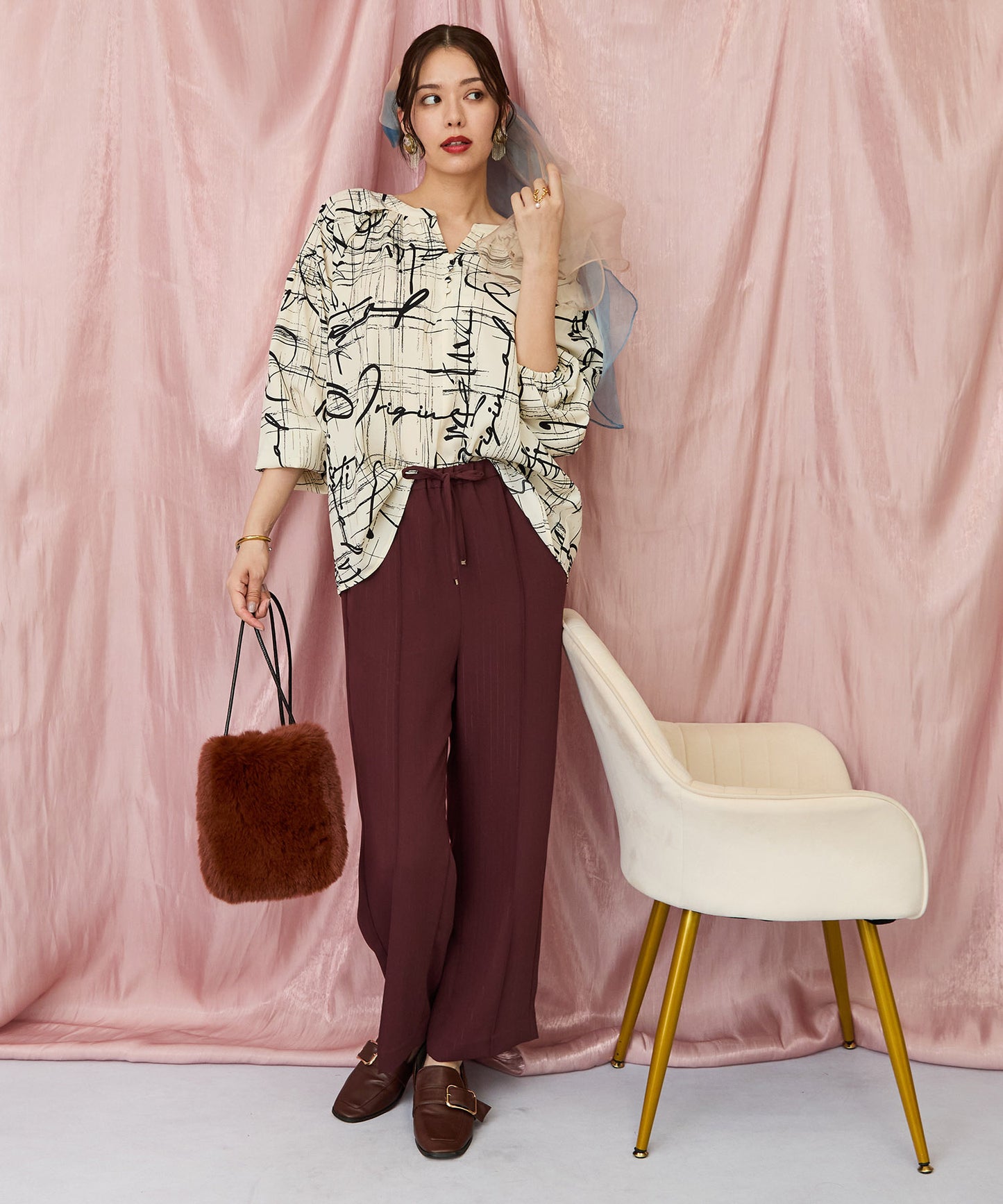 12-1898【JETSET SOLO PLUS】ラメピンストライプイージーパンツ