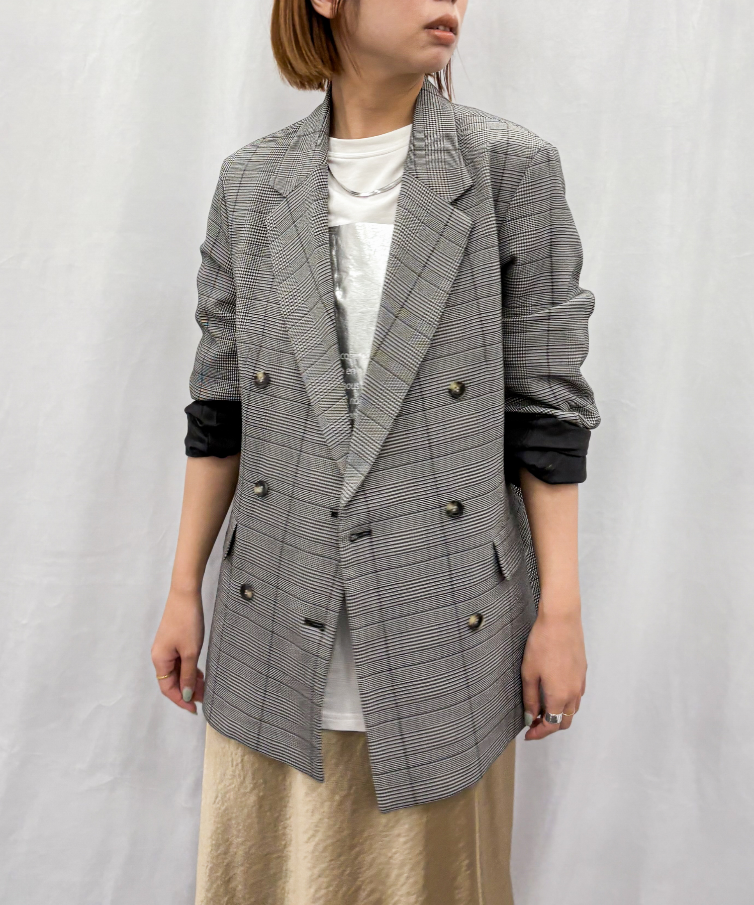 【INNOWAVE】【R】グレンチェックダブルブレストジャケット