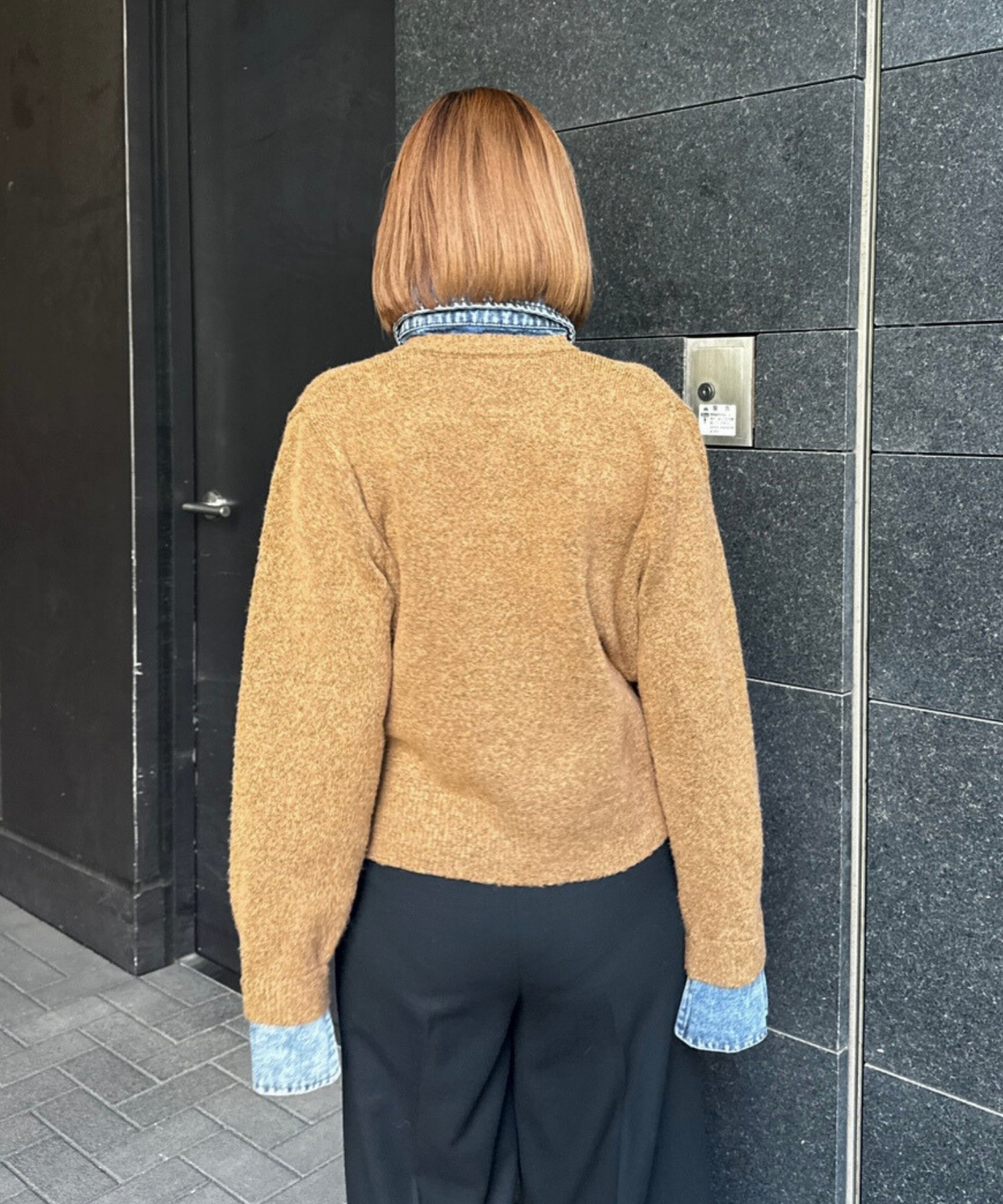 【FONT LAB】デニムシャツフェイクレイヤードニットカーディガン