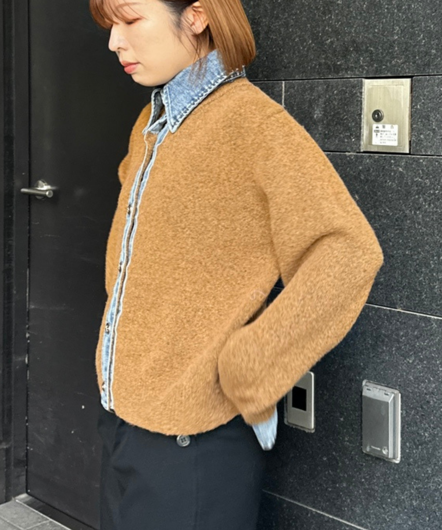 【FONT LAB】デニムシャツフェイクレイヤードニットカーディガン