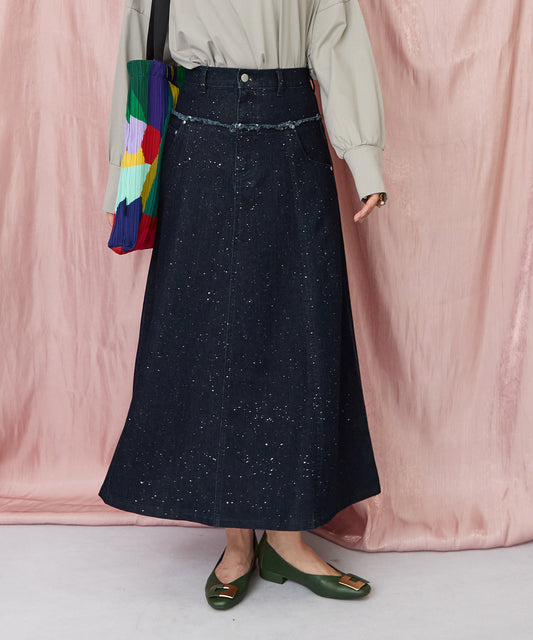 レディース  スカート 箔ペイント デニムスカート フリンジデニム｜JETSET SOLO PLUS(ジェットセットソロプラス) 公式通販｜レディース ファッション きれいめカジュアル