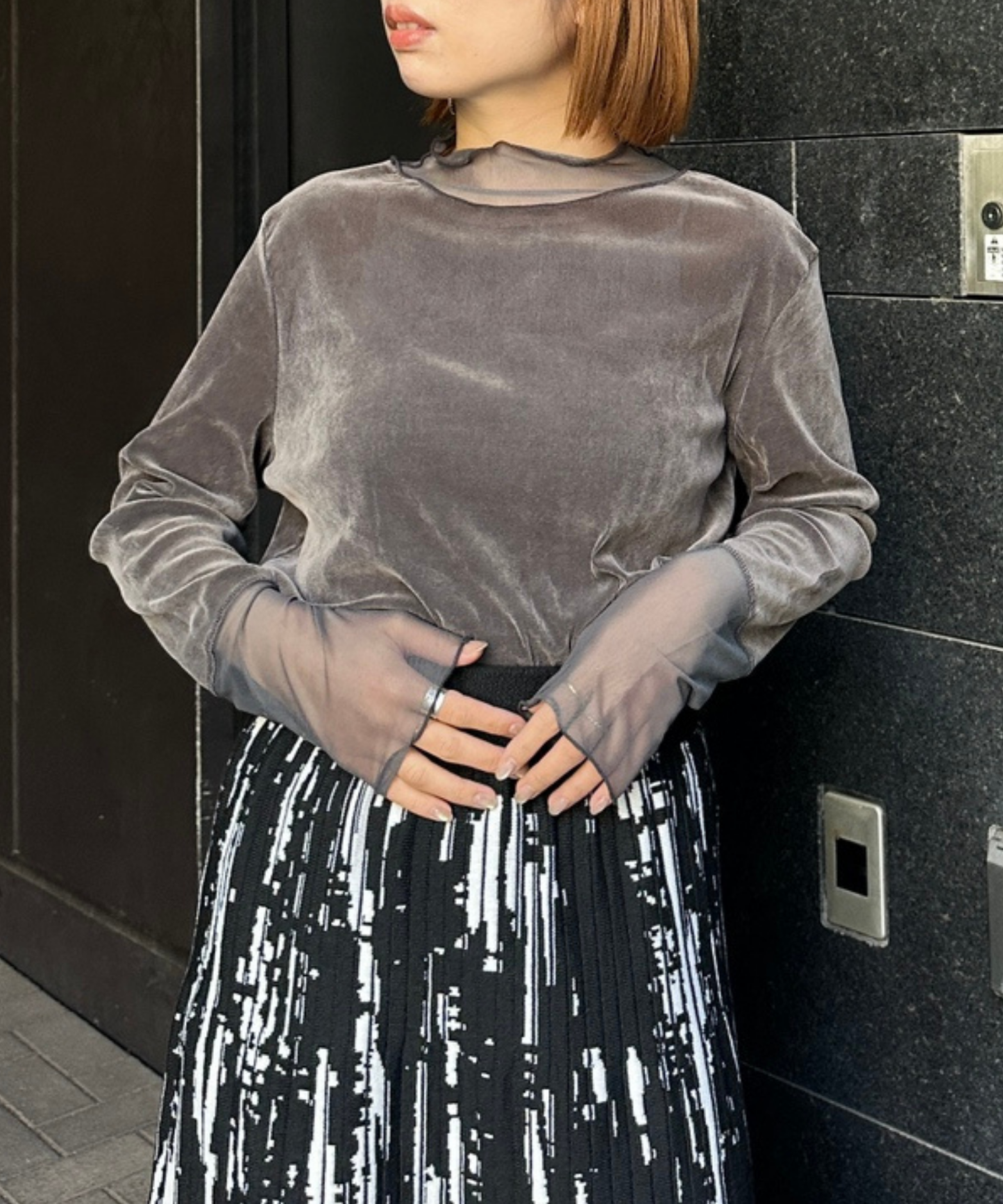 【FONT LAB】シアーベロアチュールコンビハイネック