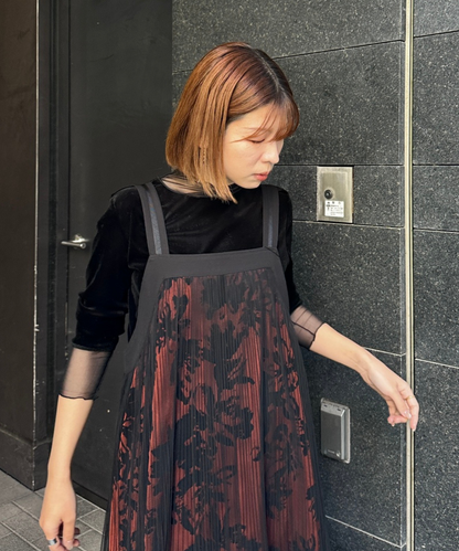 【FONT LAB】フロッキープリント×チュールコンビワンピース