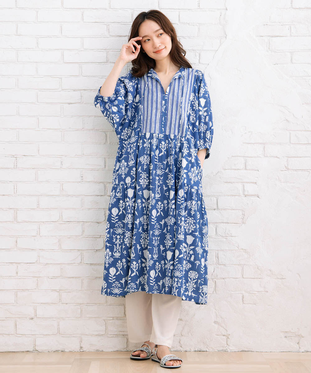 コードコットンMIXプリントカフタンワンピース