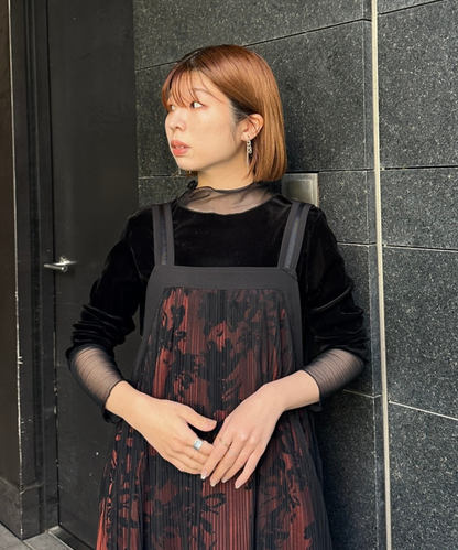 【FONT LAB】フロッキープリント×チュールコンビワンピース