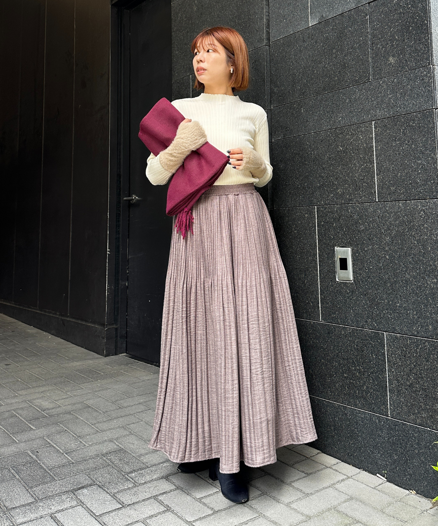 【FONT LAB】ミストウールタッチダブルプリーツスカート