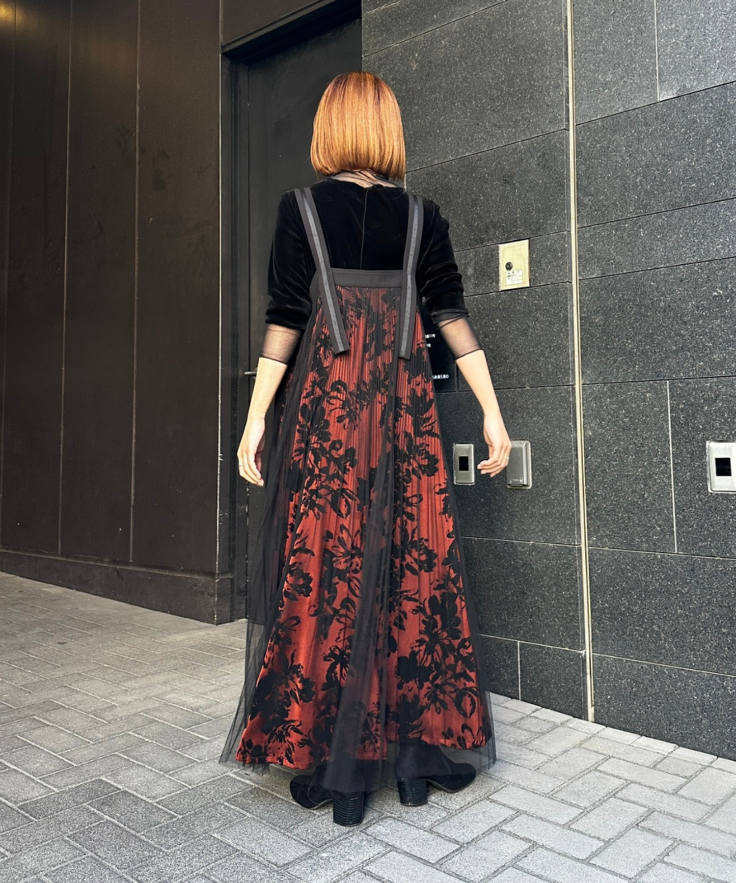 【FONT LAB】フロッキープリント×チュールコンビワンピース