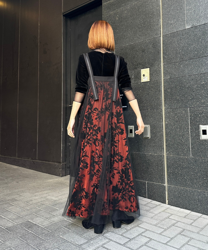 【FONT LAB】フロッキープリント×チュールコンビワンピース