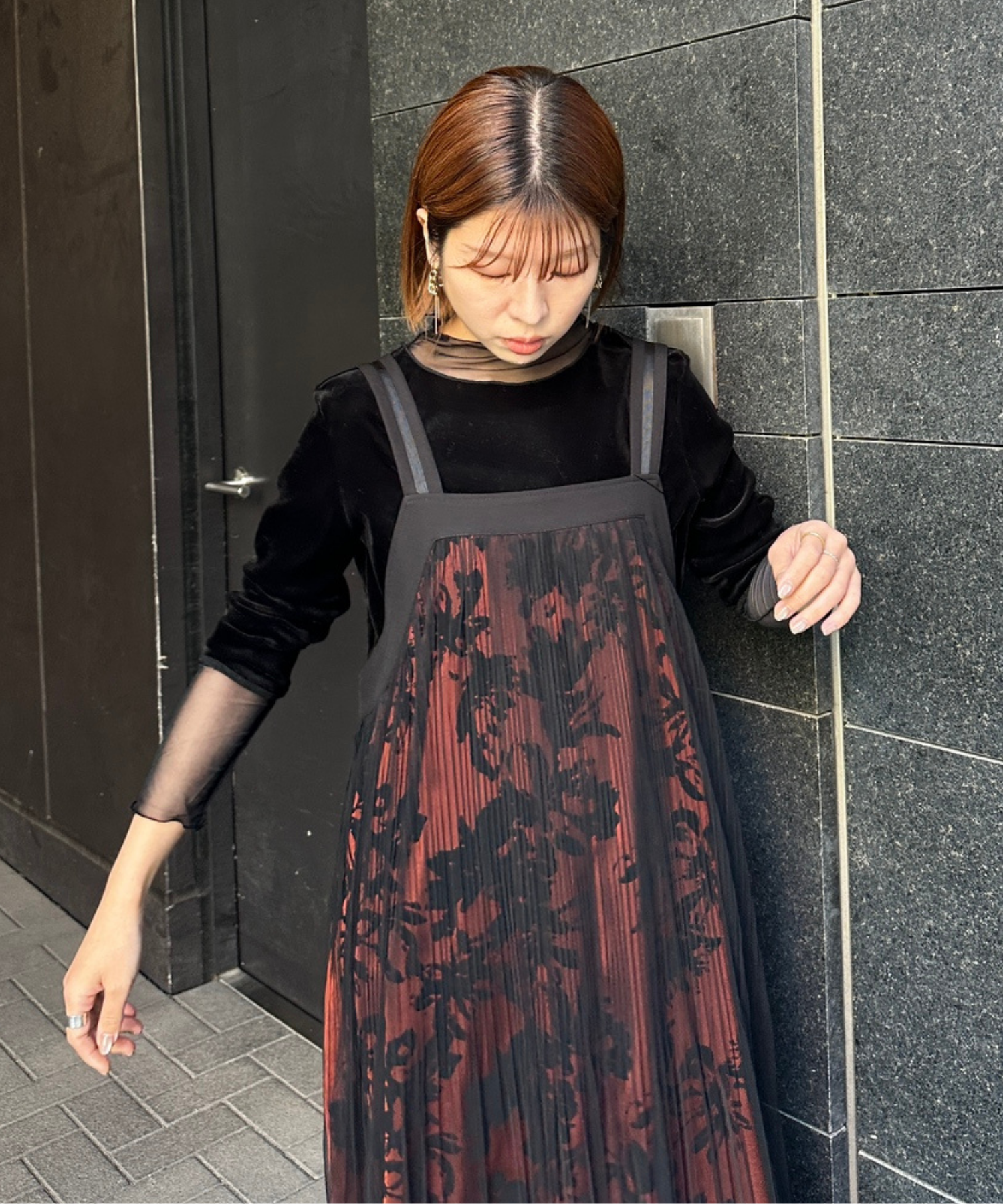 【FONT LAB】シアーベロアチュールコンビハイネック