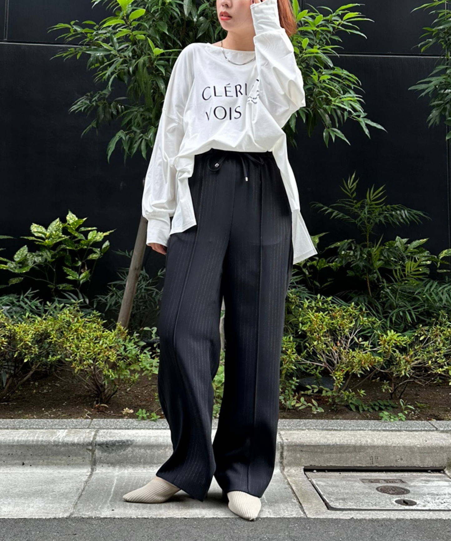 61-5847【FONT LAB】フロッキーロゴシルケットロングTシャツ