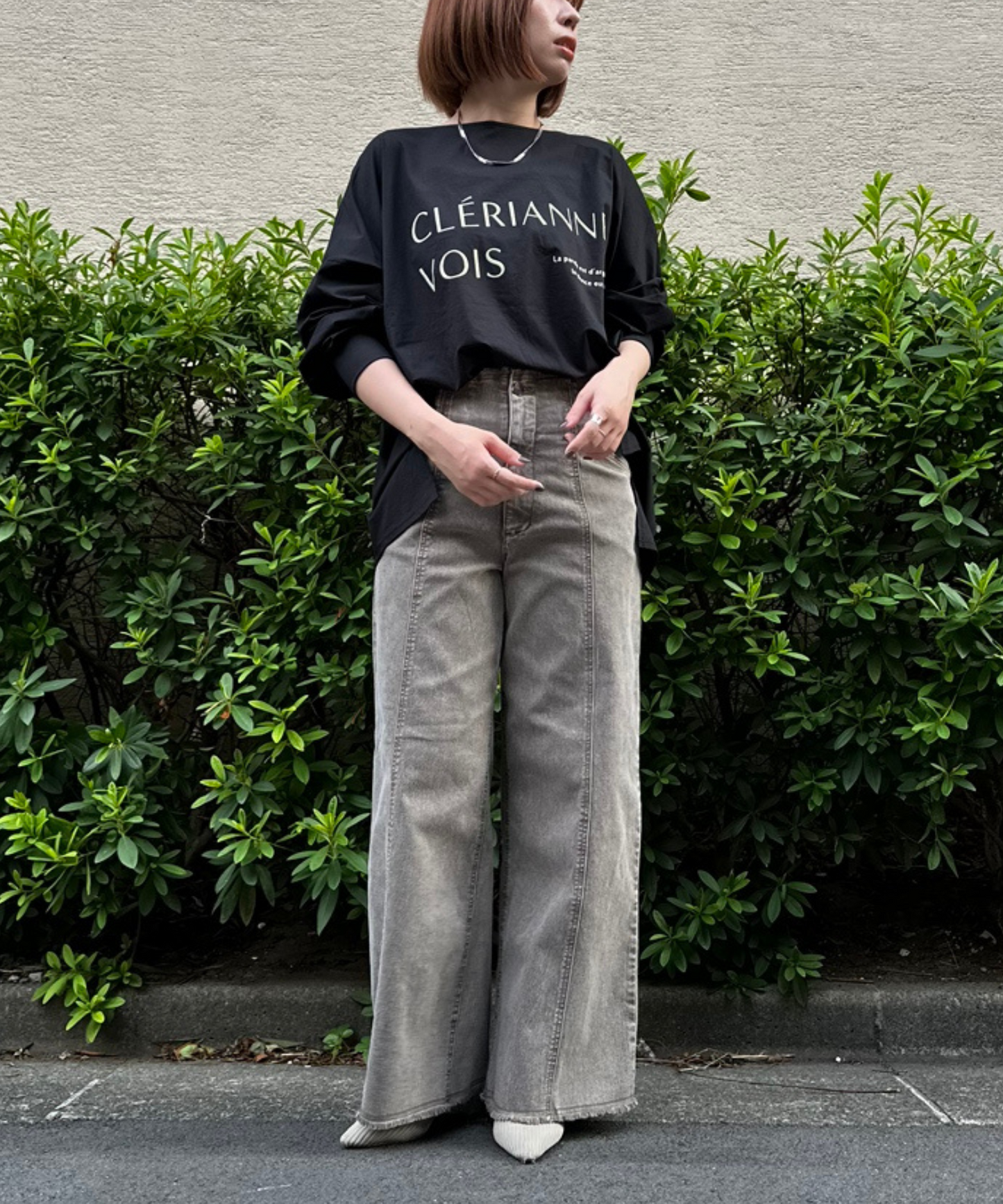 61-5847【FONT LAB】フロッキーロゴシルケットロングTシャツ