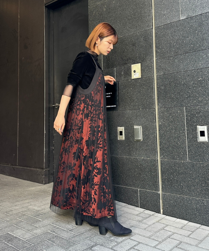 【FONT LAB】フロッキープリント×チュールコンビワンピース