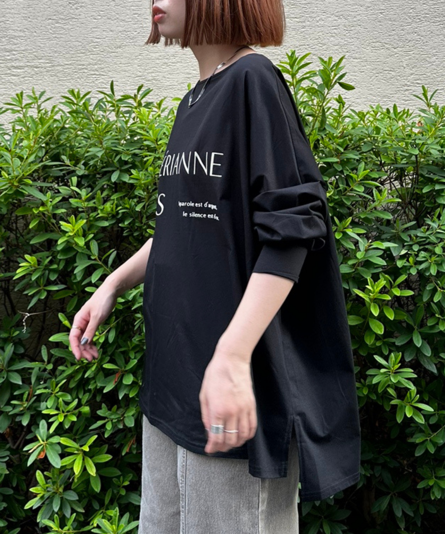 61-5847【FONT LAB】フロッキーロゴシルケットロングTシャツ