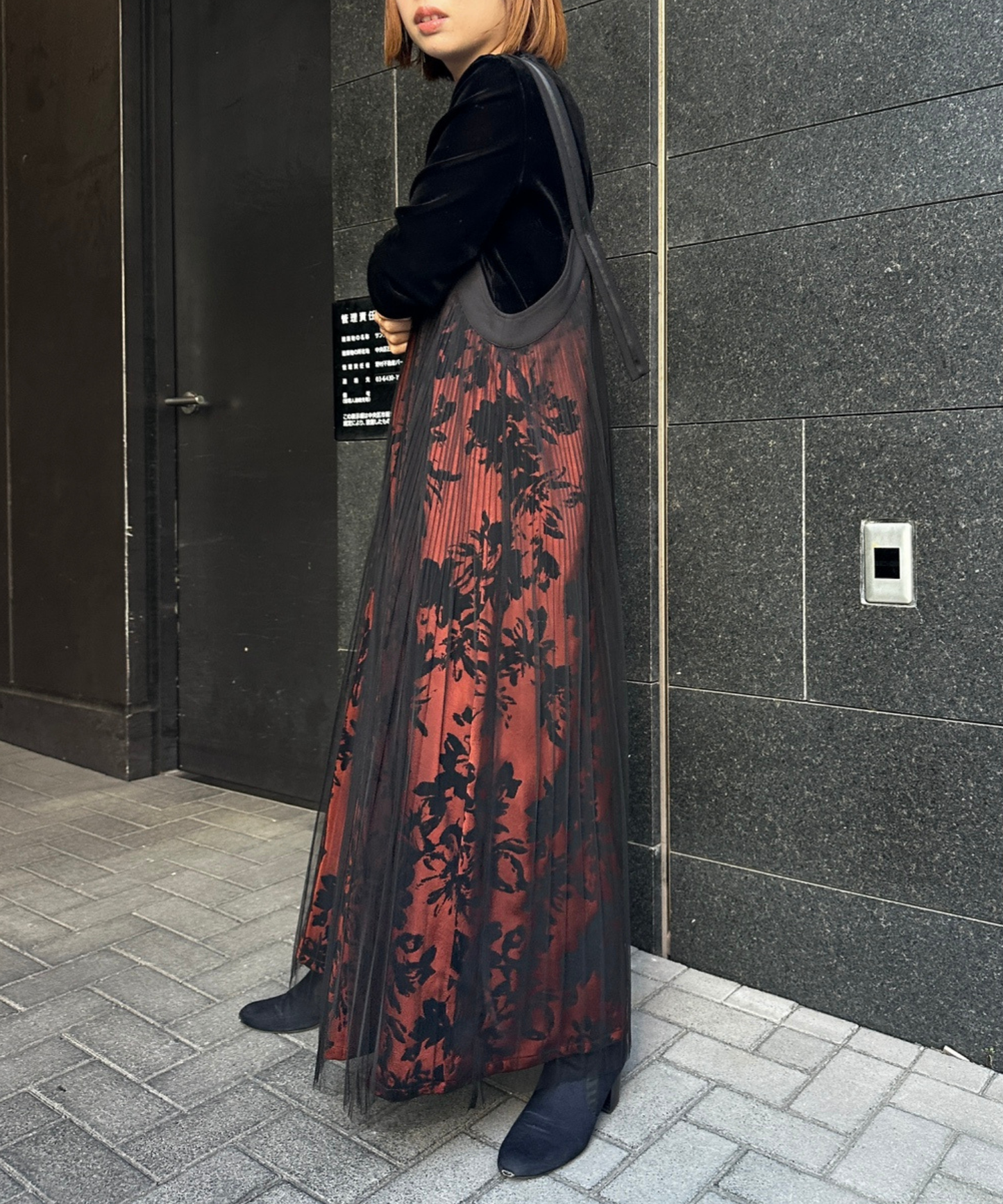 【FONT LAB】フロッキープリント×チュールコンビワンピース