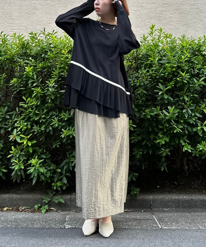 61-5848【FONT LAB】プリーツヘムロングTシャツ