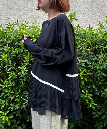 61-5848【FONT LAB】プリーツヘムロングTシャツ