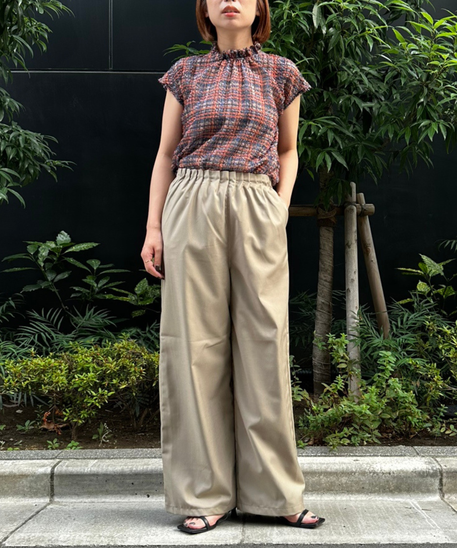 12-5890【FONT LAB】ウエストタックワイドパンツ