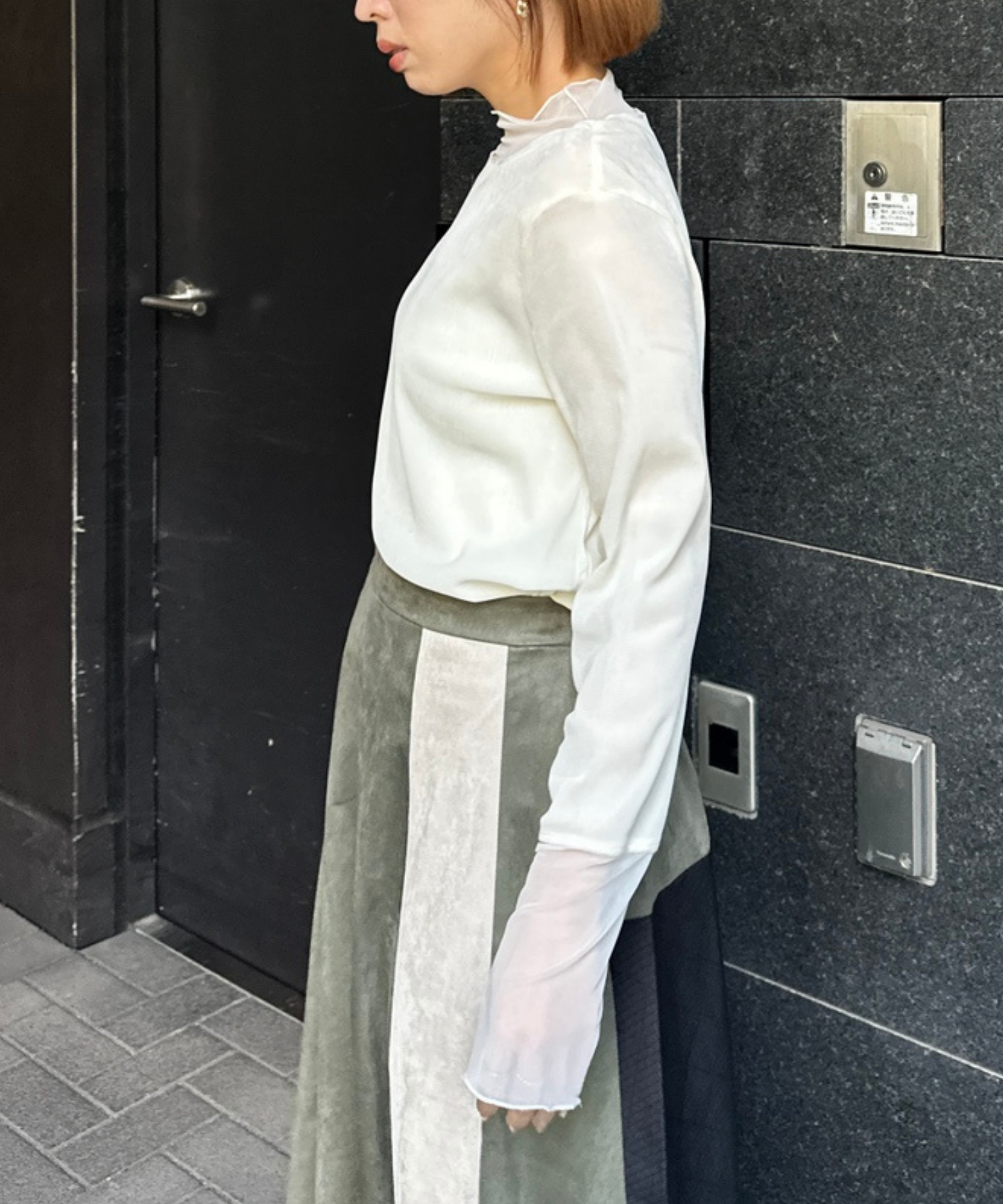 【FONT LAB】シアーベロアチュールコンビハイネック