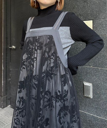 【FONT LAB】フロッキープリント×チュールコンビワンピース