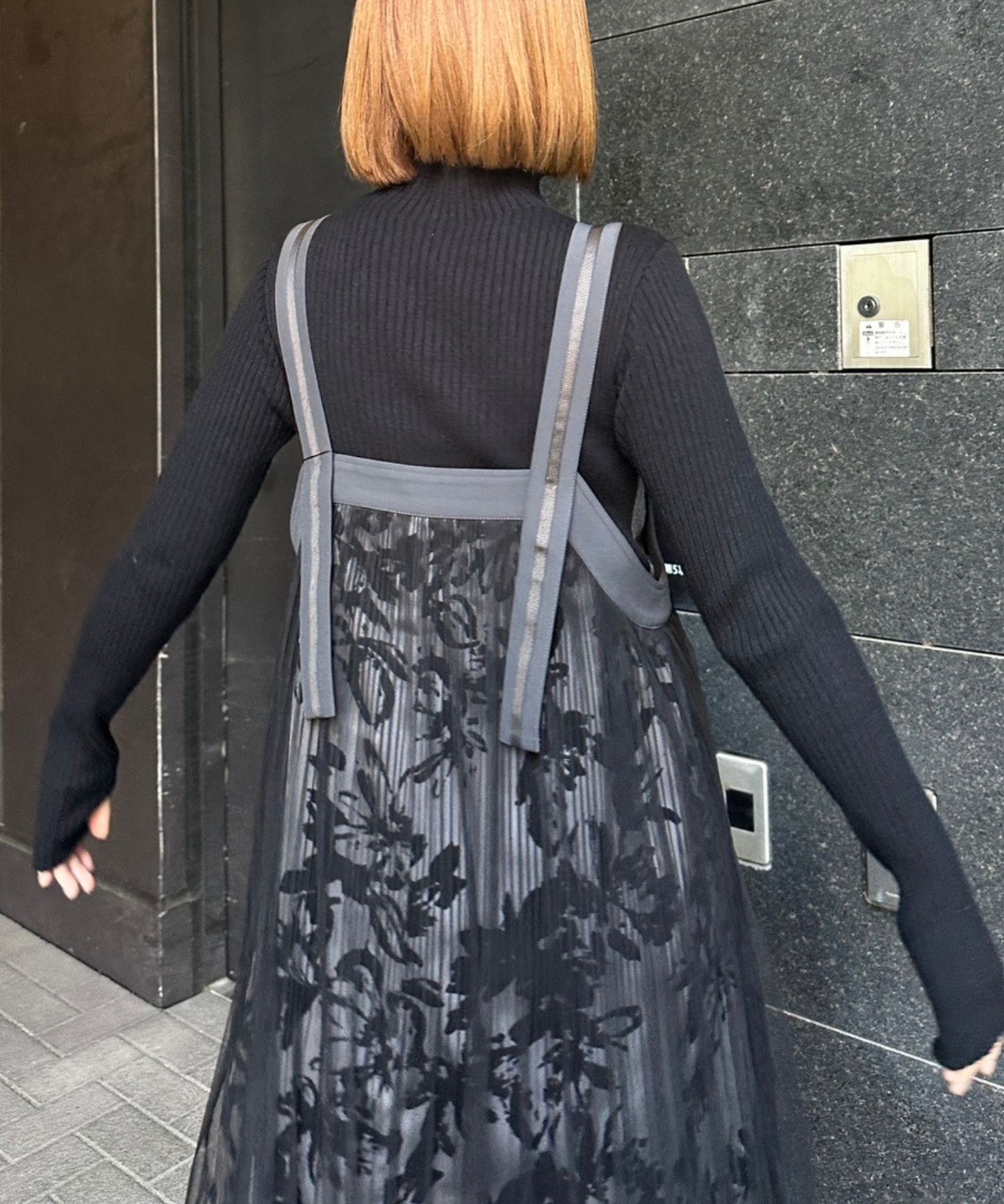 【FONT LAB】フロッキープリント×チュールコンビワンピース