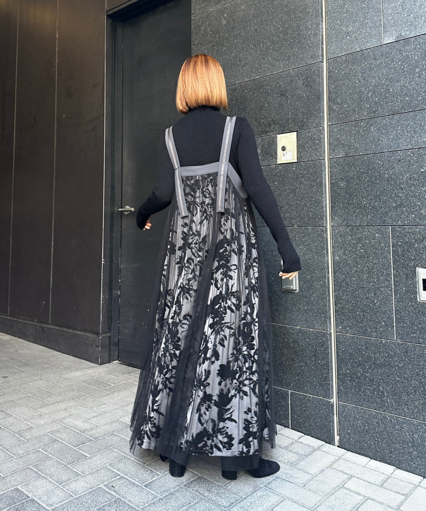 【FONT LAB】フロッキープリント×チュールコンビワンピース