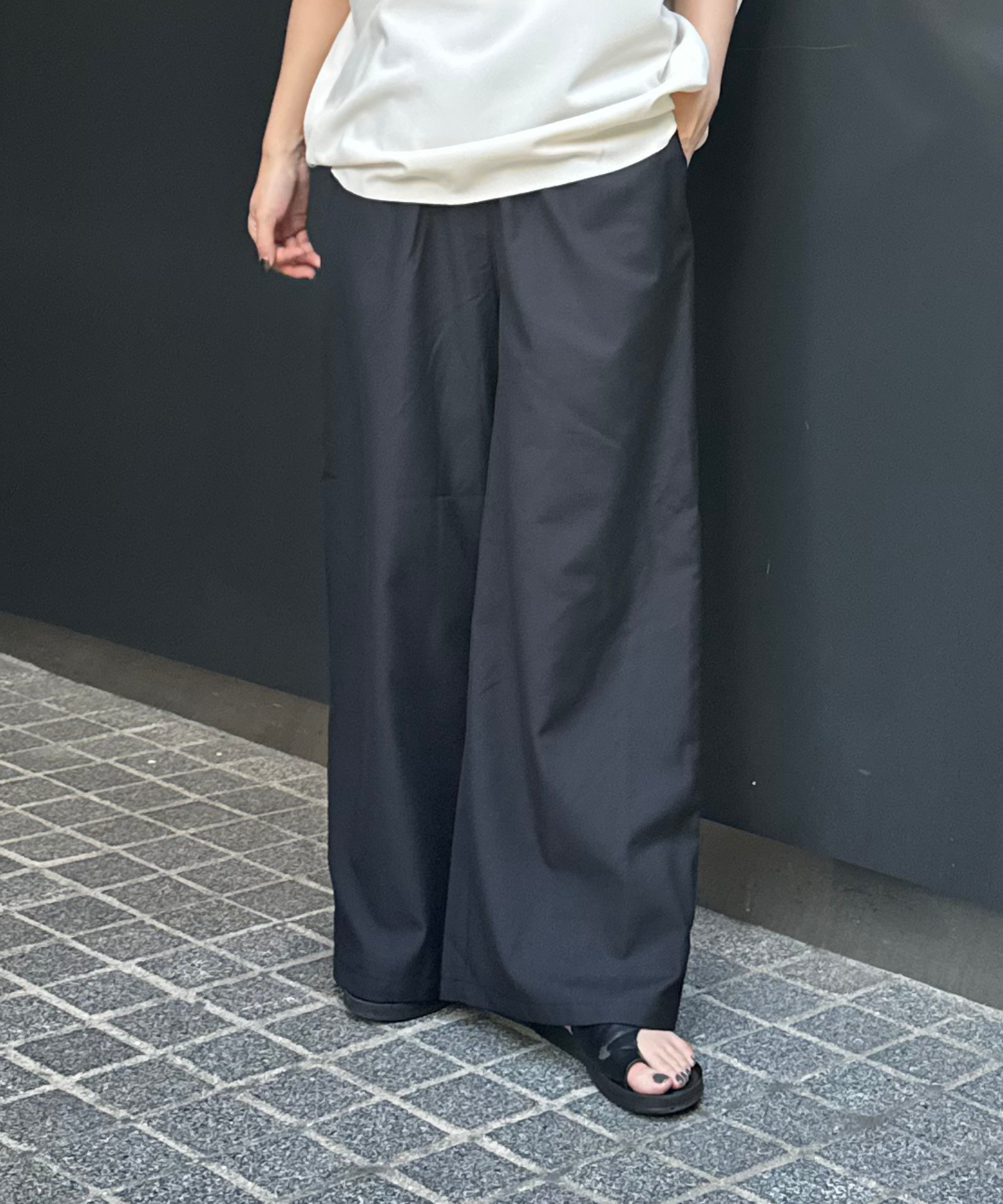 12-5890【FONT LAB】ウエストタックワイドパンツ