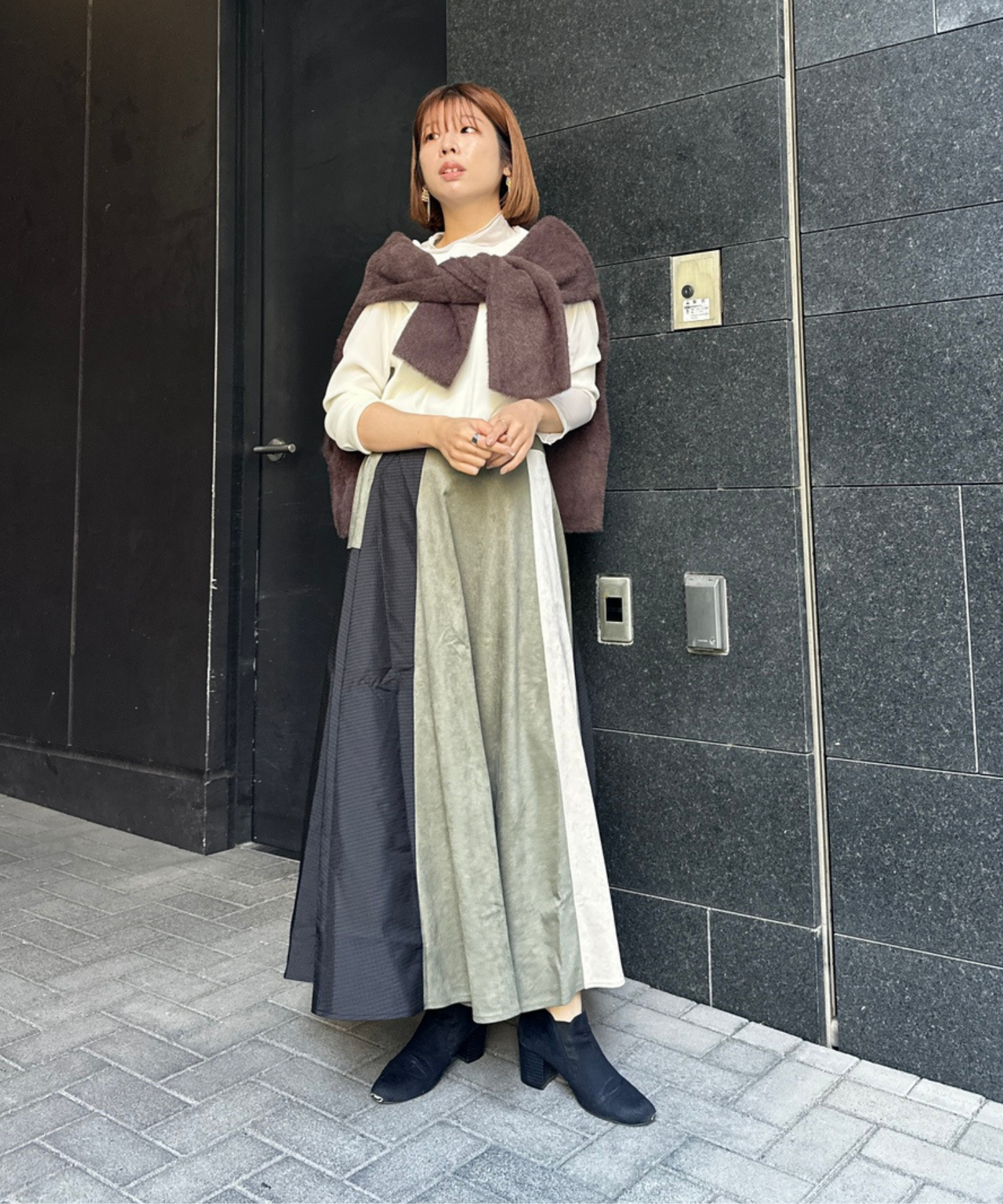 【FONT LAB】異素材コンビスウェードスカート